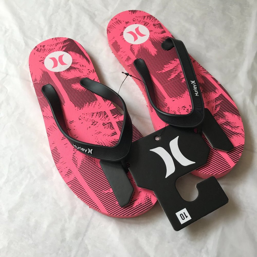 Hurley Men's Slides Sandals Flip Flops Black/Pink